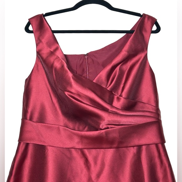 NWT Alfred Sung Off-the-Shoulder Draped Wrap Satin Burgundy Dress, Size 18 R-1 - Picture 6 of 15